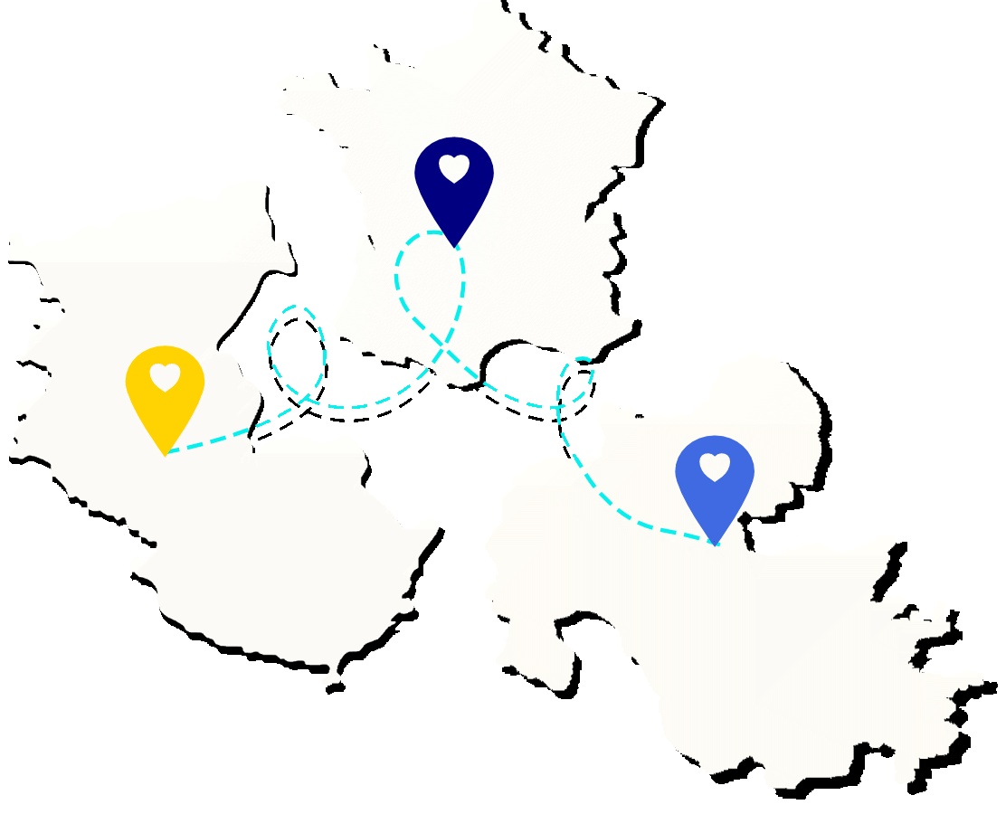 Regiões atendidas com rotas estilizadas